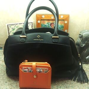 NANETTE🪷LEPORE Set of Black Faux Leather Top Handled Satchel & 🍊 Wallet